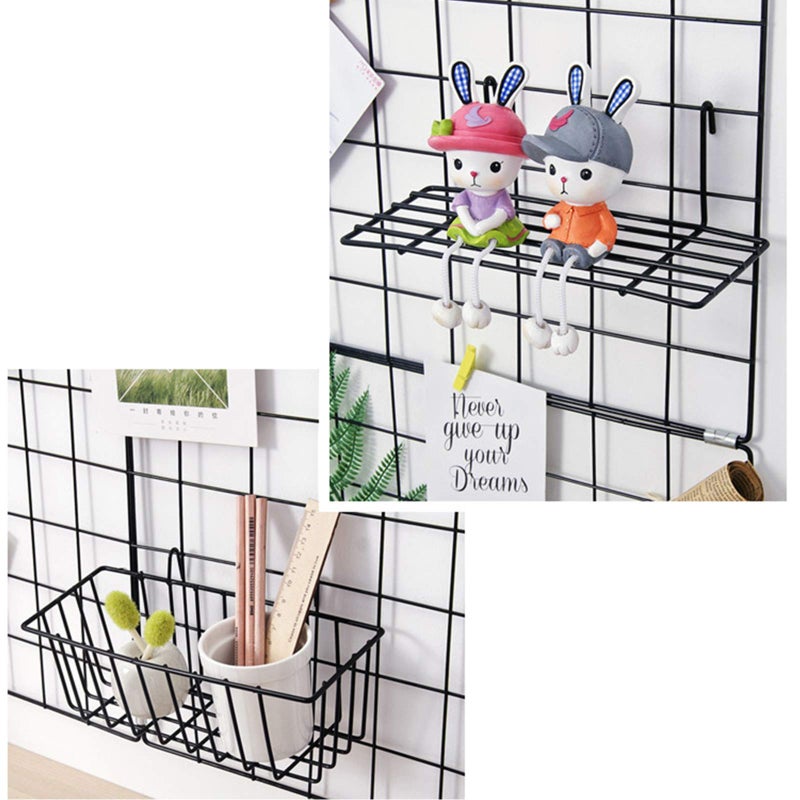 GBYAN Grid Wall Basket Wall Grid Panel Accessories Wire Straight Shelf with Hook Organizer for Home, Black - Image 3